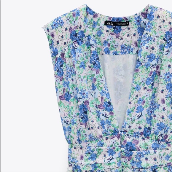 NWT Zara Blue Floral Printed Midi Summer Sun Dress White 8342/332 Medium Maxi - Picture 7 of 11